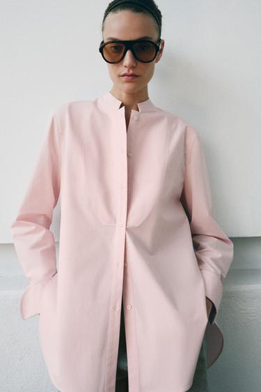 ZW 컬렉션 언밸런스 포플린 셔츠 - Zara 로즈핑크