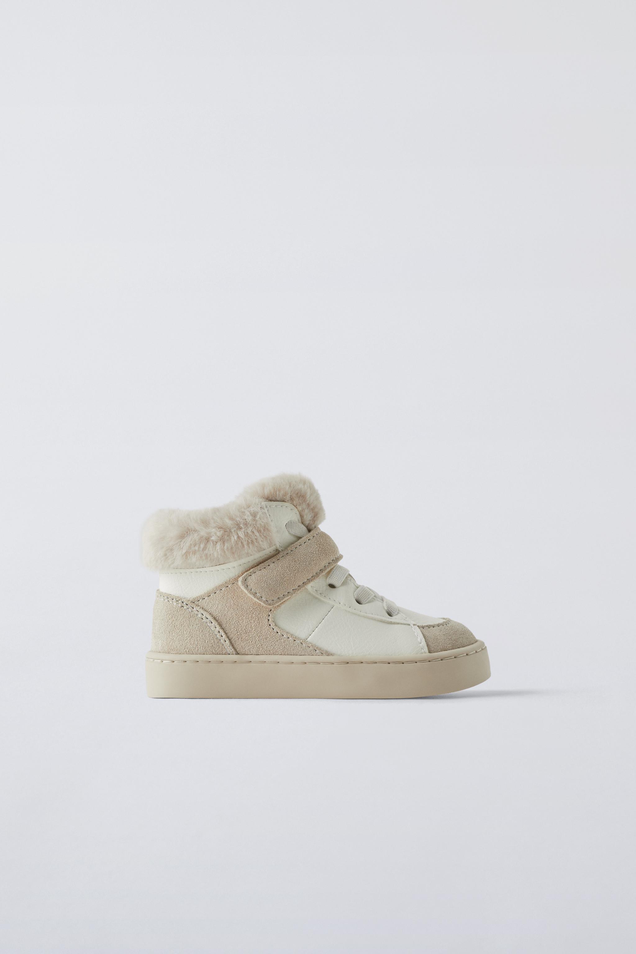 Zara Sporty Ankle Boots with Faux Fur White Kids