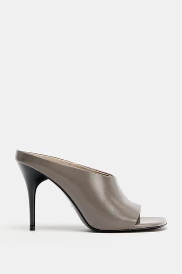 LEATHER HEELED MULES - LIMITED EDITION - Grey by Zara