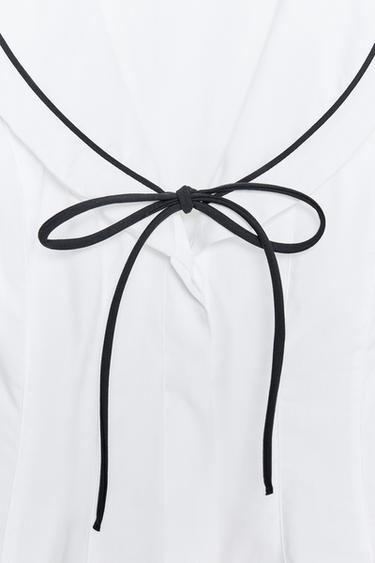 TOP EN POPELINE AVEC LISERÉS ET LACET - Blanc de Zara - Image 6