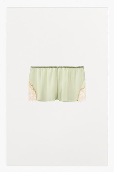 SHORTS LINGERIE IN PIZZO - Verde acqua di Zara