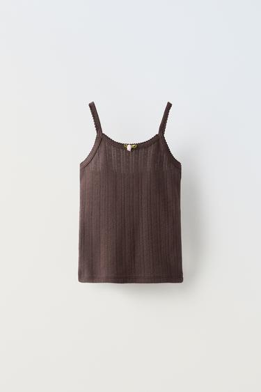 HAUT À BRETELLES FLEURI - Marron de Zara