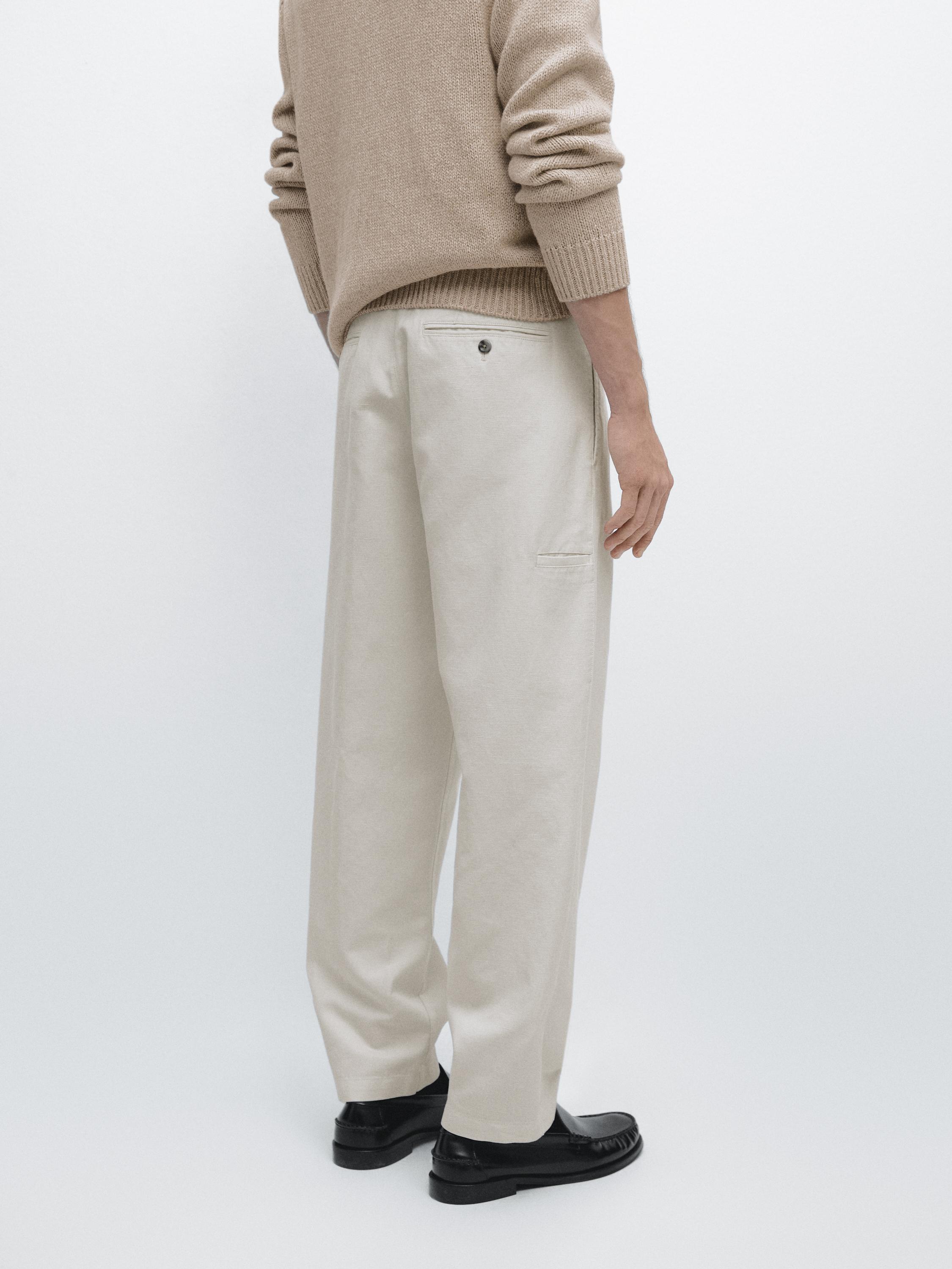 Pantalon tapered fit coton et lin