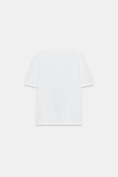 T-SHIRT POCHE BRODÉE - Blanc de Zara - Image 6