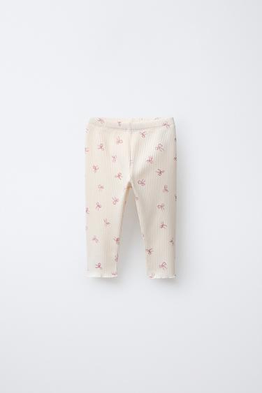 SOFT TOUCH RIBBED LEGGINGS WITH BOWS - Ecru by Zara