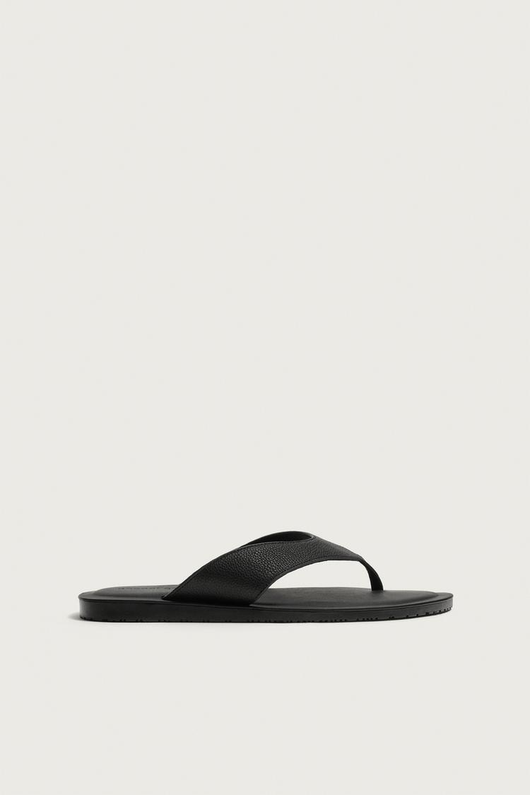 Leather Strap Sandals — Black