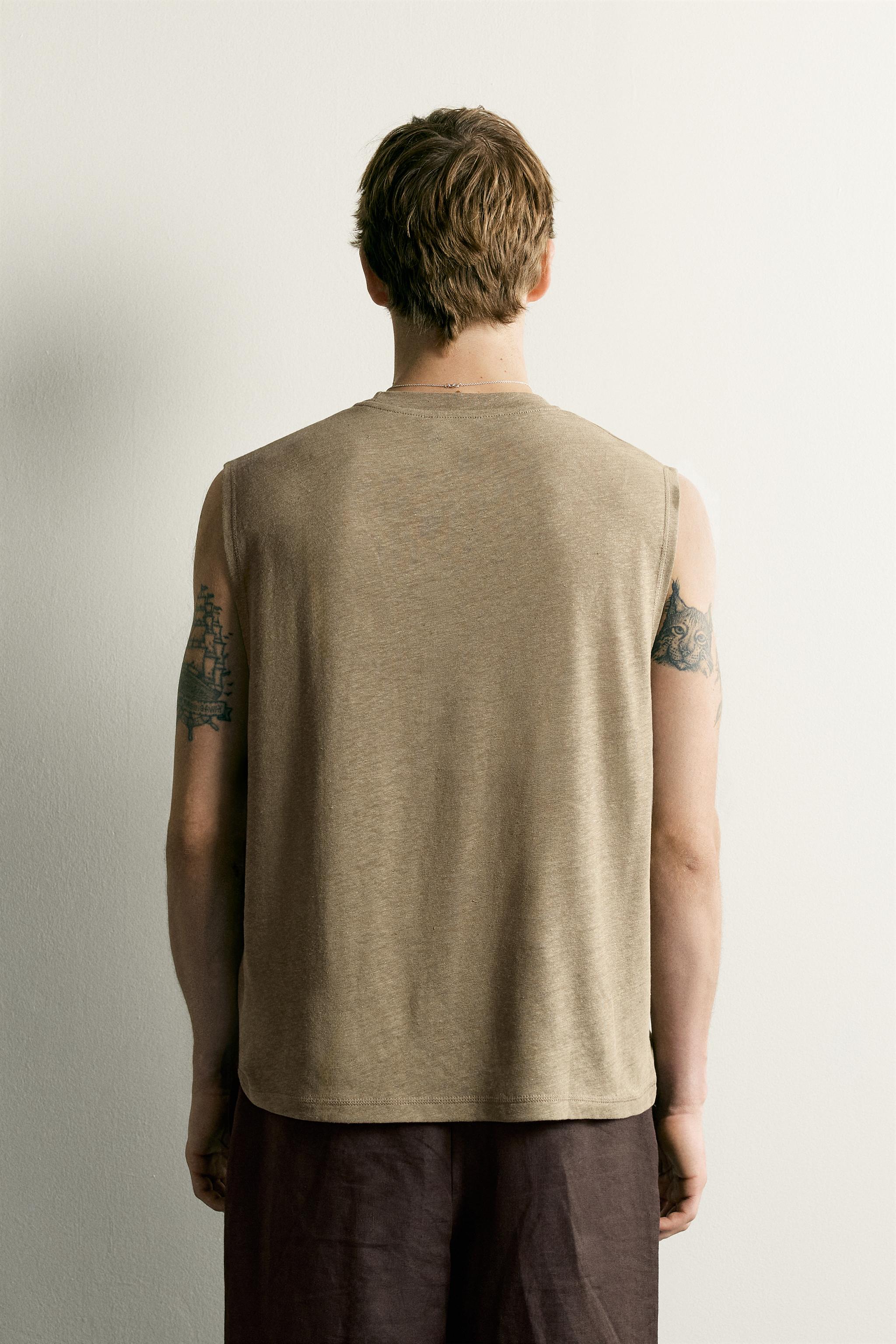 Мужские топы Zara RELAXED FIT COTTON-LINEN TANK TOP — фото 3