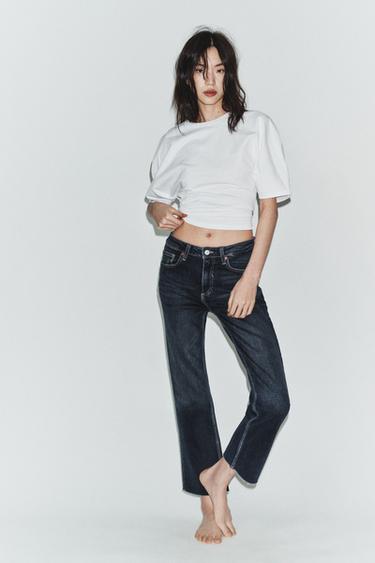Zara TRF HIGH-WAISTED CROPPED FLARE JEANS - Blue