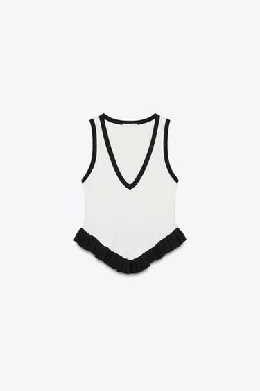 CONTRAST KNIT TOP - Black / White by Zara - Image 3
