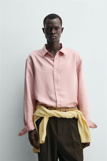 루즈핏 스트라이프 셔츠 - Zara 로즈핑크