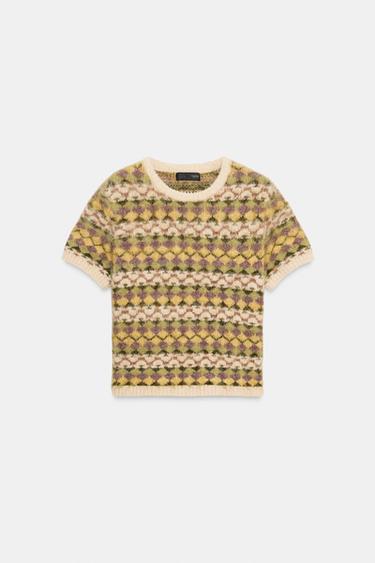 PULL EN MAILLE JACQUARD EFFET BROSSÉ - Multicolore de Zara - Image 3
