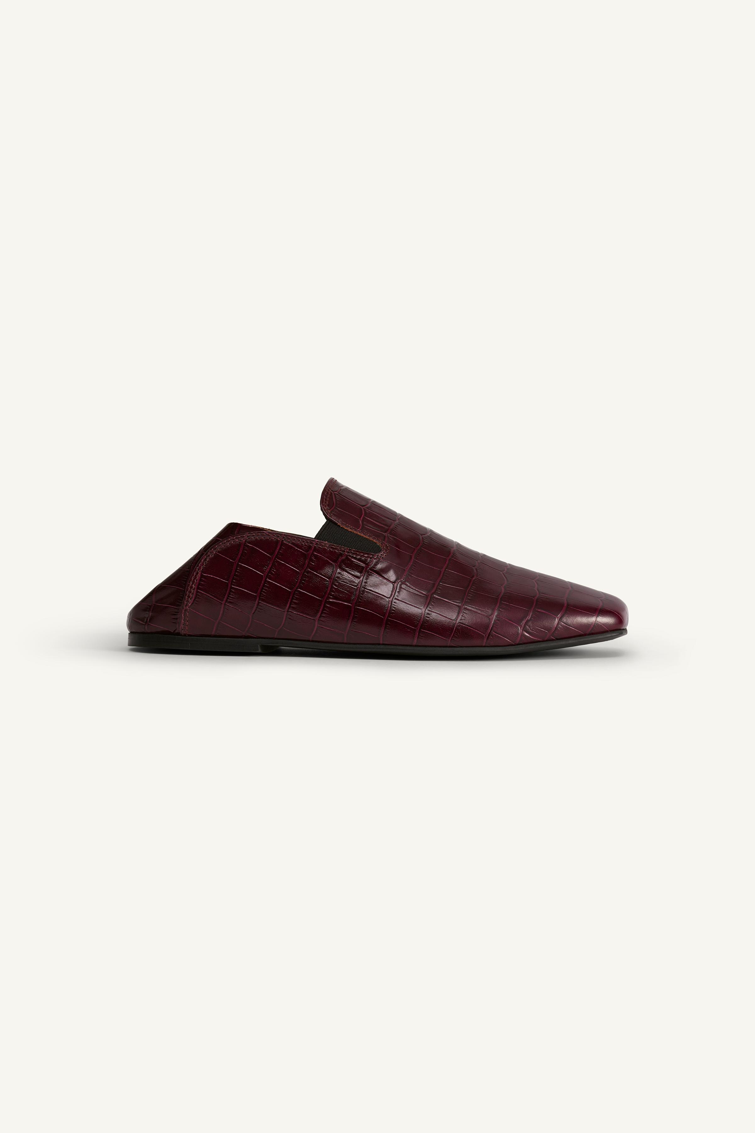 型押しレザーモカシン - ボルドー | ZARA Japan / 日本