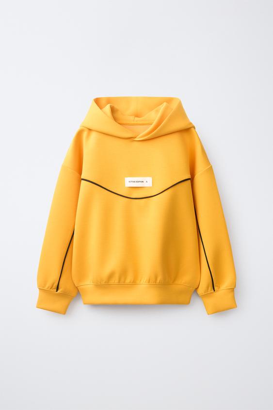 SPORTY HOODIE WITH LABEL AND CONTRAST PIPING - Mustard by Zara - Image 0