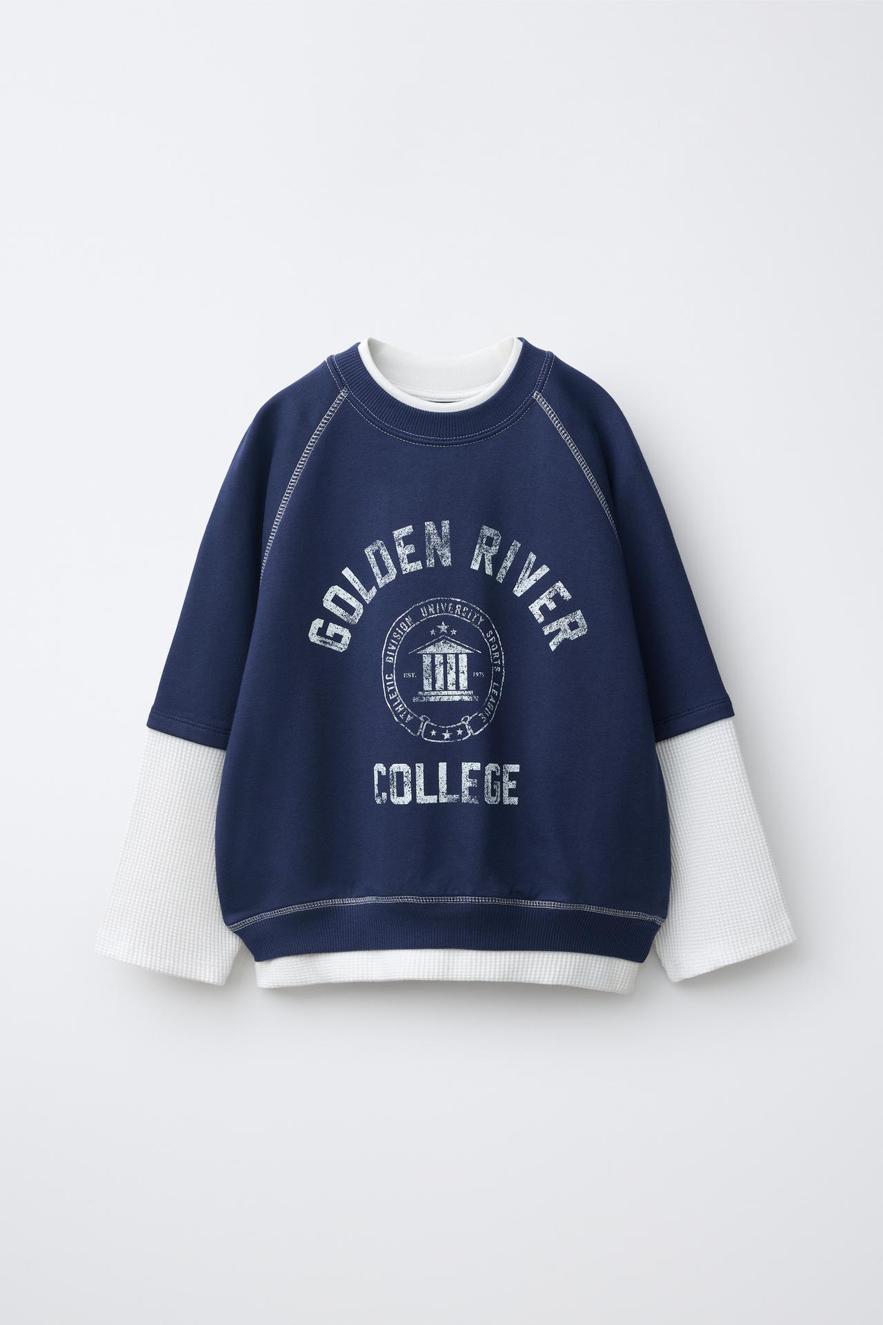 DOUBLE TEXT PRINT SWEATSHIRT — Blue