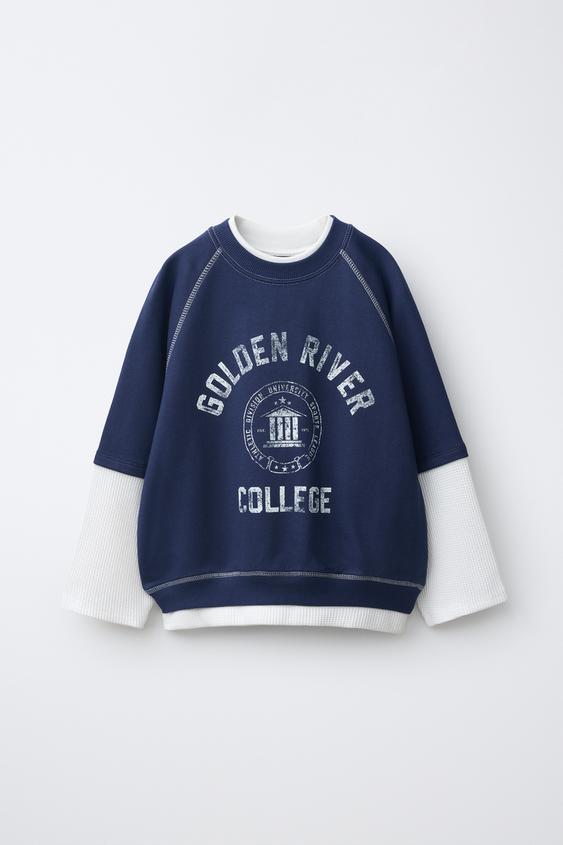 Zaras DUBBEL SWEATSHIRT MED texttryck - Blå - Bild 0