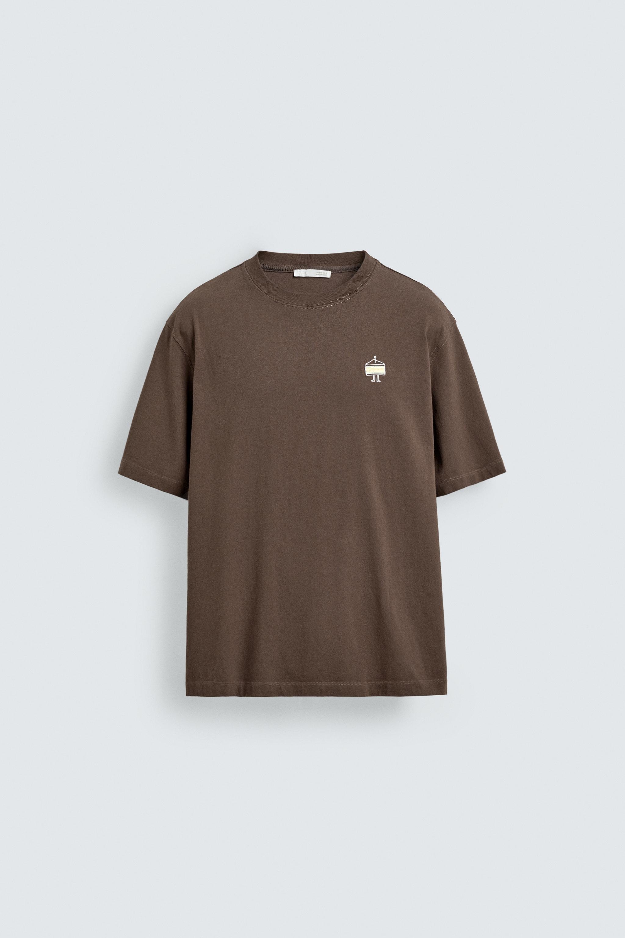 EMBROIDERED SANDWICH T-SHIRT - Light brown | ZARA Canada