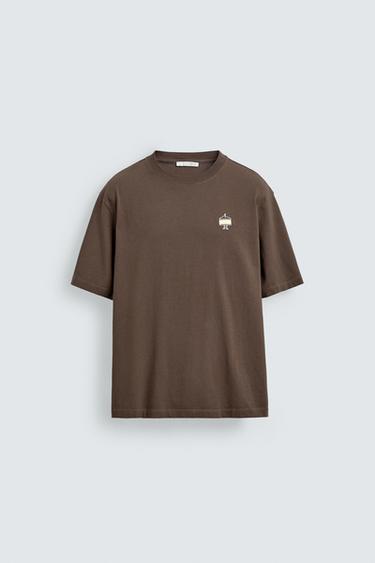 EMBROIDERED SANDWICH T-SHIRT - Light brown by Zara