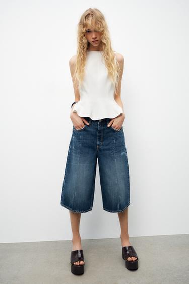 MID-WAIST DENIM JORTS - Navy blue by Zara