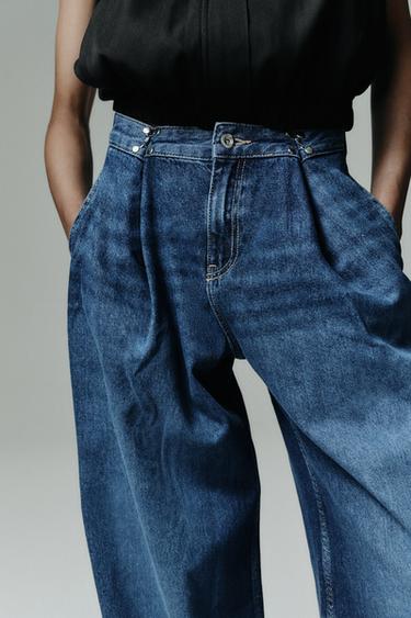 JEANS Z1975 LOOSE FIT TIRO ALTO CORCHETES - Azul medio de Zara