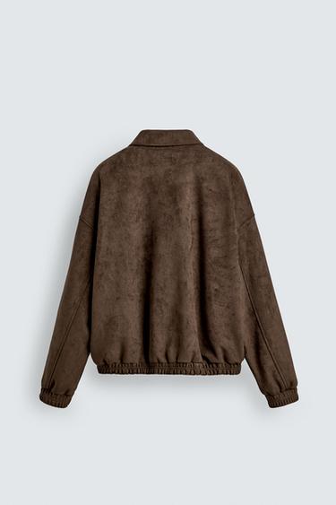RELAXED FIT FAUX SUEDE JACKET - Brown by Zara - Image 7