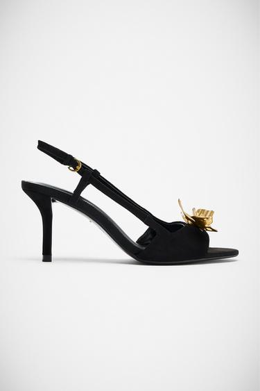 LEATHER SLINGBACK SANDALS WITH APPLIQUÉ - Black by Zara