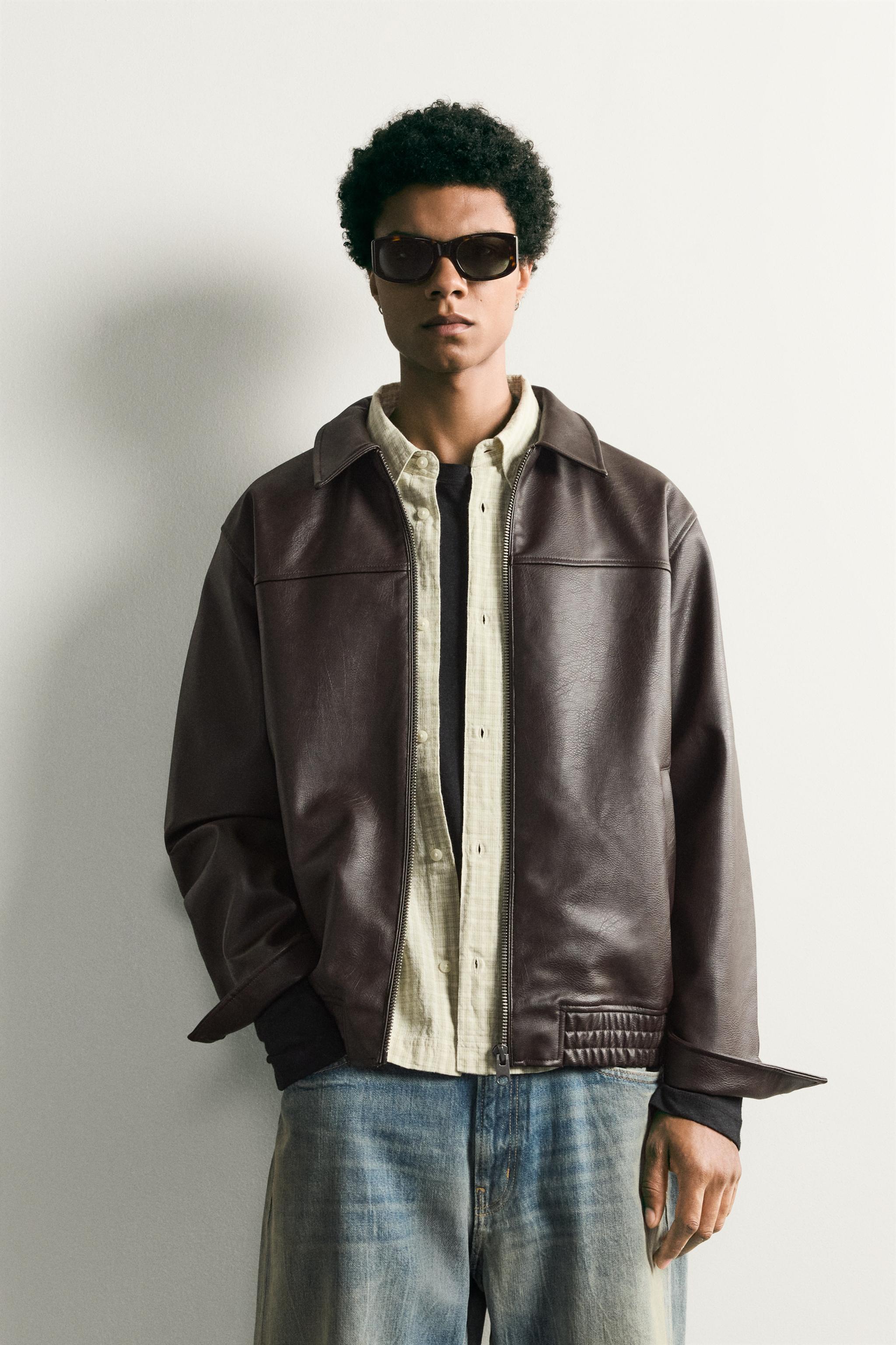 RELAXED-FIT FAUX LEATHER JACKET — Chocolate brown (alternate view)