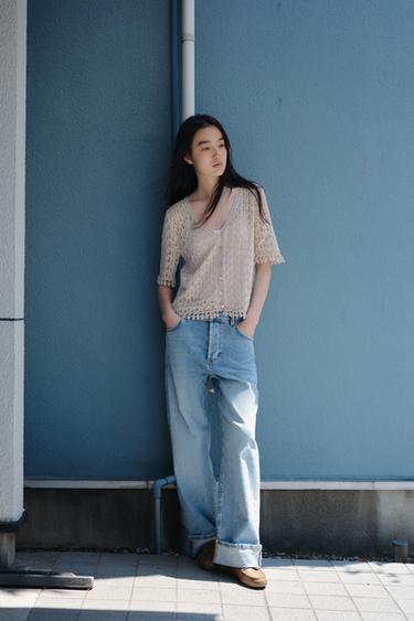 JEANS ZW COLLECTION BAGGY 로우라이즈 - Zara 블루