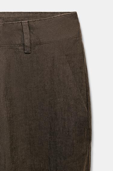 PANTALON ÉVASÉ 100% LIN ZW COLLECTION - Vison de Zara - Image 3