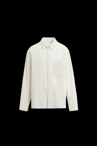 Zara WRINKLE LOOK STRIPED SHIRT - Beige - Image 0