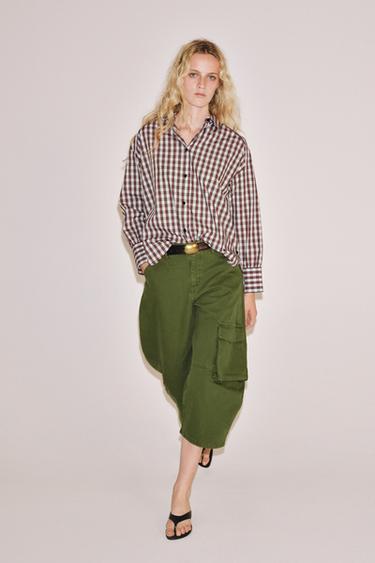 CAMISA CUADROS OVERSIZE ZW COLLECTION - Rojo de Zara - Imagen 0