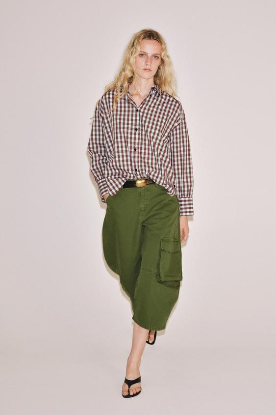 ZW COLLECTION OVERSIZE CHECK SHIRT - Red by Zara - Image 0