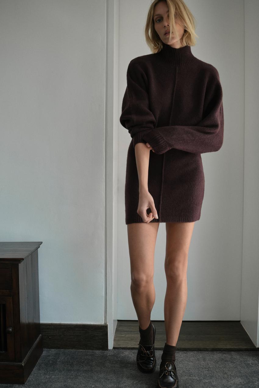 Zara - Soft Knit Short Dress - Brown - L - Woman Zara - Soft Knit Short Dress - Brown - L - Woman