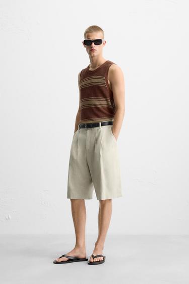 T-SHIRT EN MAILLE DÉBARDEUR LIN - VISCOSE - Marron de Zara - Image 3