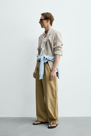 COTTON/LYOCELL PLEATED TROUSERS - Sand by Zara - Image 3
