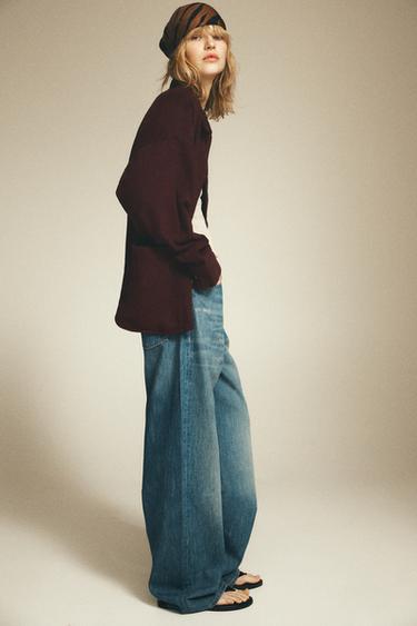 ZW COLLECTION DENIM OVERSHIRT WITH POCKETS - Burgundy by Zara