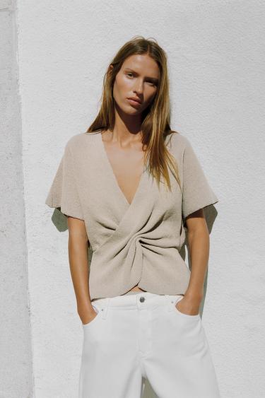 TOP EN MAILLE AVEC NŒUD - Beige clair de Zara - Image 5