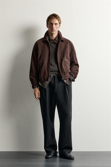RELAXED FIT SUEDE FINISH LEATHER JACKET - Dark brown by Zara - Image 0