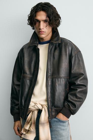 BLOUSON BOMBER EN CUIR FORD © - Marron de Zara - Image 6