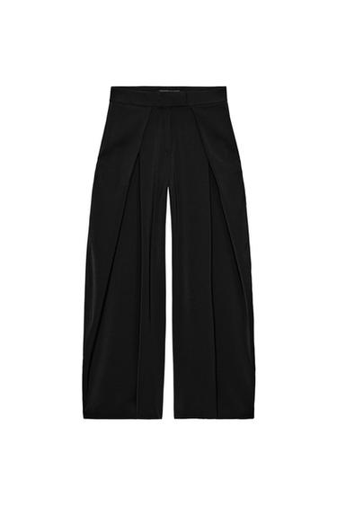 Zara ZW COLLECTION WIDE LEG PANTS - Black