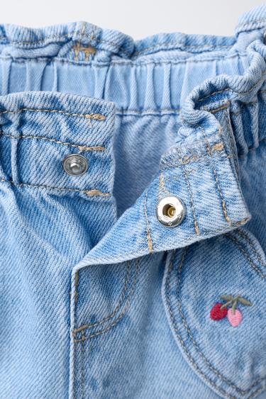 SHORT EN JEAN PAPERBAG CERISES BRODÉES - Bleu de Zara - Image 2