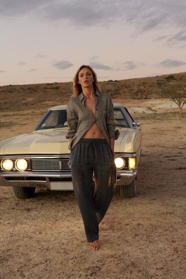 STRIPED LINEN-BLEND TROUSERS ZW COLLECTION - Blue by Zara - Image 0