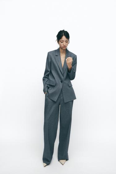 Zara STRAIGHT CUT SHOULDER PAD BLAZER - Blue / Indigo
