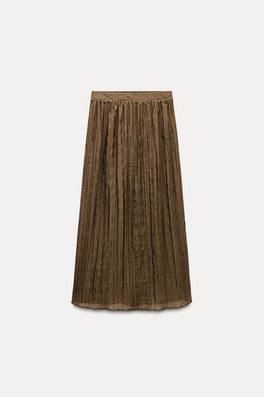 WRINKLED-EFFECT MIDI SKIRT - Khaki by Zara