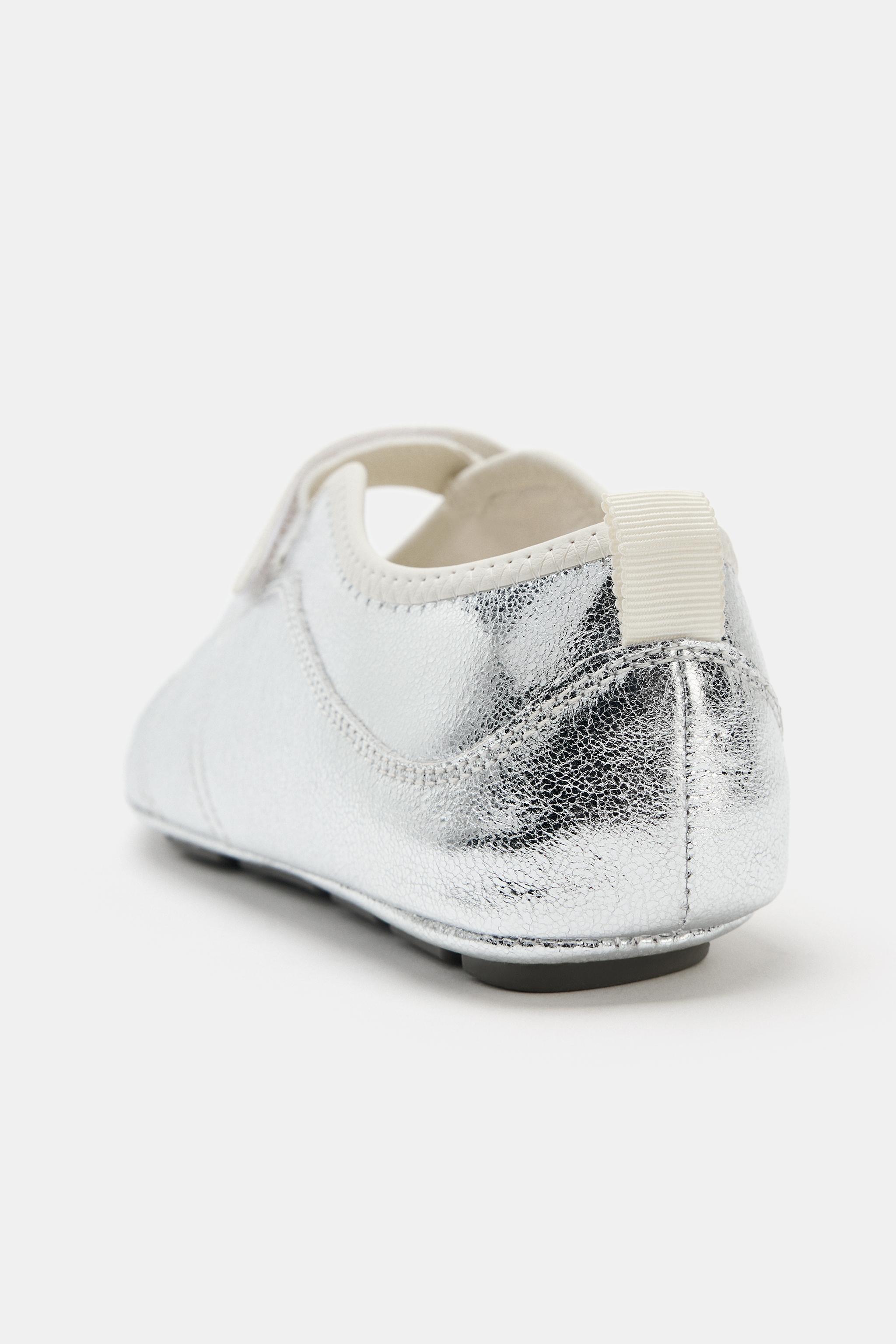 Обувь Zara METALLIC LEATHER SPORTY BALLET FLATS — фото 6