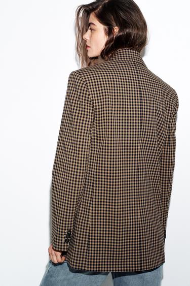 OVERSIZED GINGHAM BLAZER - Beige-brown by Zara - Image 5