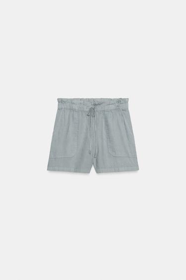 SHORT 100% LIN ZW COLLECTION - Bleu / Vert de Zara - Image 2
