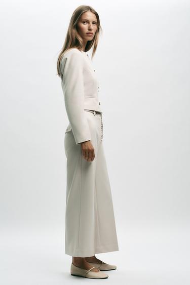 CROPPED TROUSERS WITH CHAIN BELT - Ecru by Zara - Image 2