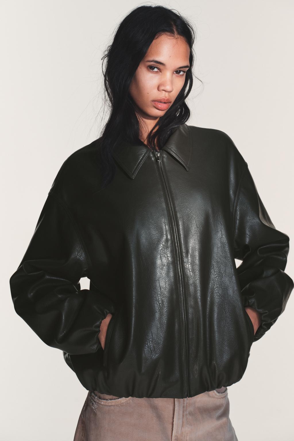 FAUX LEATHER JACKET WITH ELASTICATED DETAILS