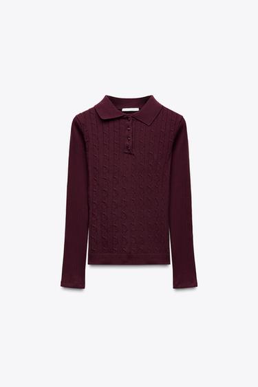 ZOPFMUSTER-POLOTOP - Dunkles Bordeauxrot von Zara - Bild 0