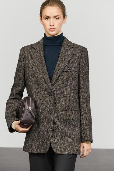 Suede and wool herringbone blazer — Brown 2